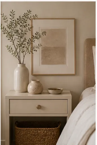 Beige Nightstand Decor Ideas for a Soft Bedroom Look - keep books unreadable or turned away