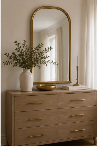 Beige Bedroom Ideas With Gold and White Accents - use white as freshness, not contrast