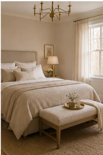 Beige Bedroom Ideas With Gold and White Accents - avoid matching sets that look too perfect