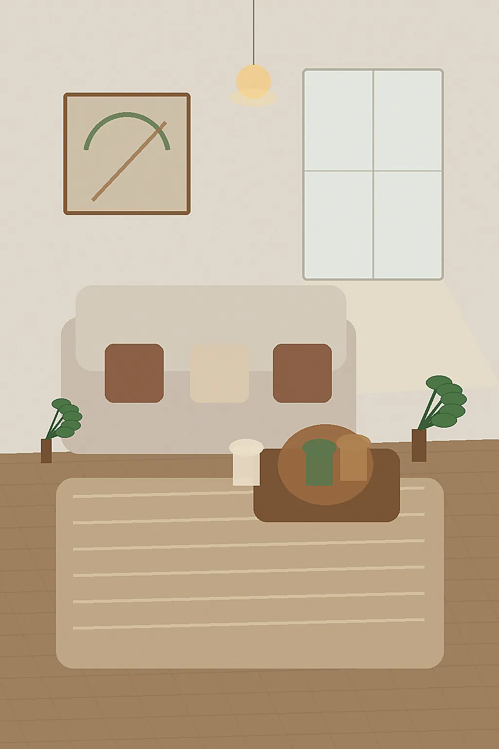 Warm natural decor in a new build open plan living room