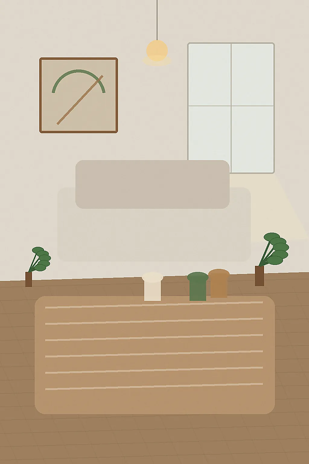 Organic modern kitchen with warm lighting wood cutting boards and runner rug