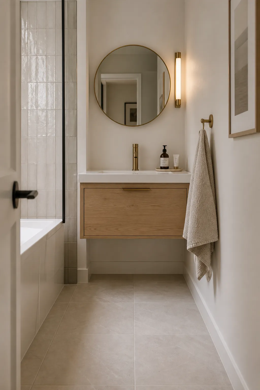 Tiny bathroom floating vanity with open floor space