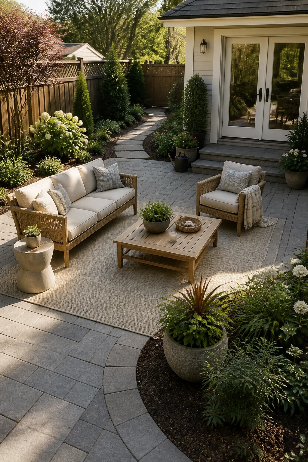 Backyard outdoor lounge zone planned like a room with clear seating flow