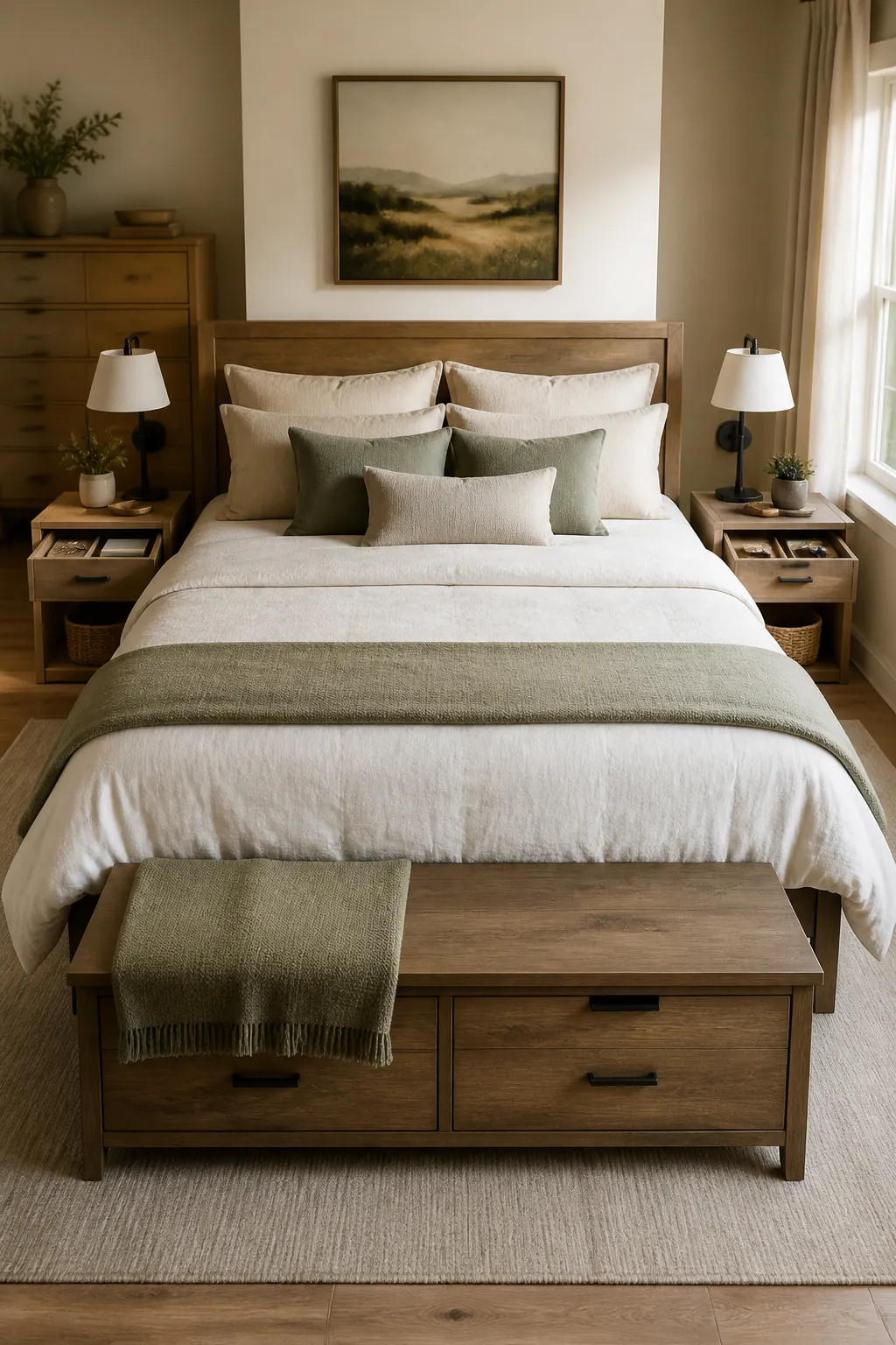 Shared bedroom with balanced personal zones and clutter free styling
