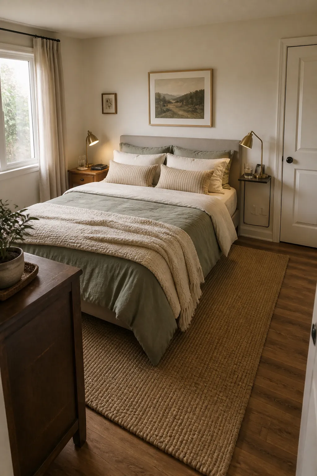 Couple bedroom layout with clear access on both sides of the bed