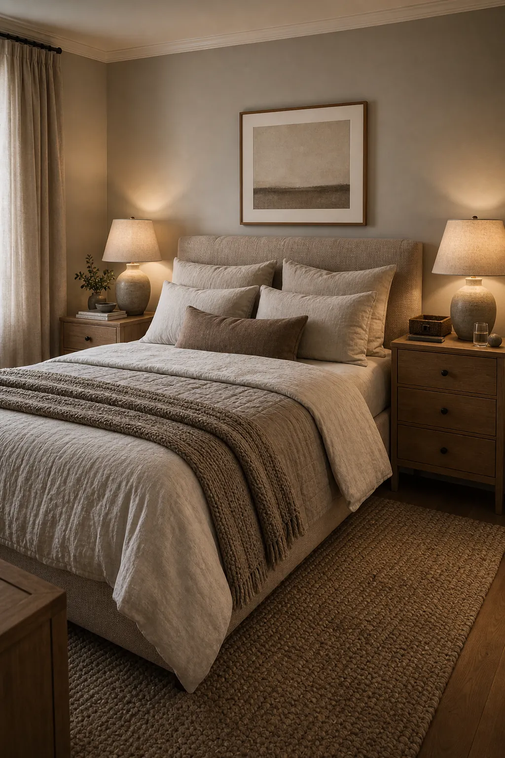 Balanced nightstand styling for a shared modern couple bedroom