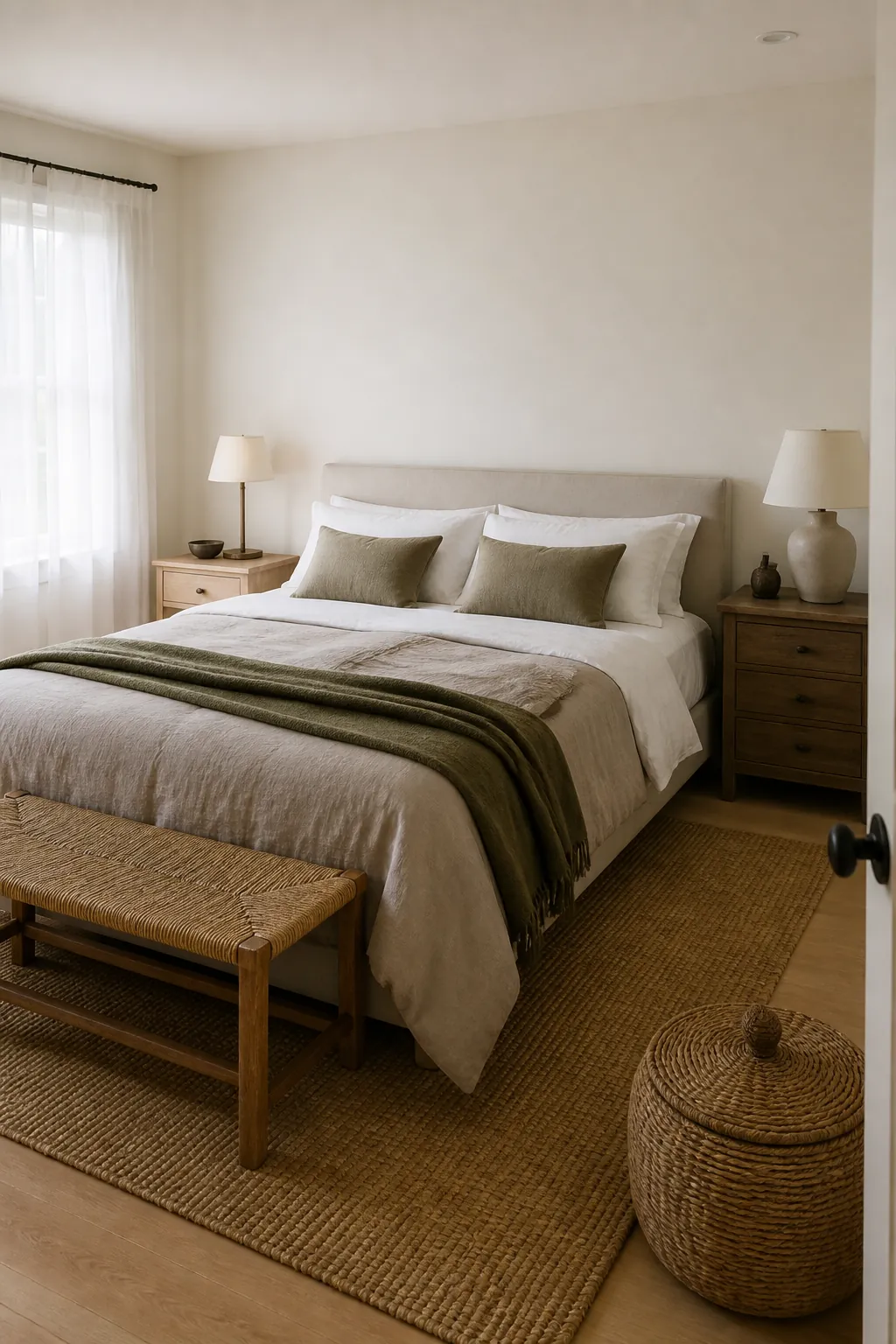 Shared couple bedroom with a calm neutral base ready for personal decor
