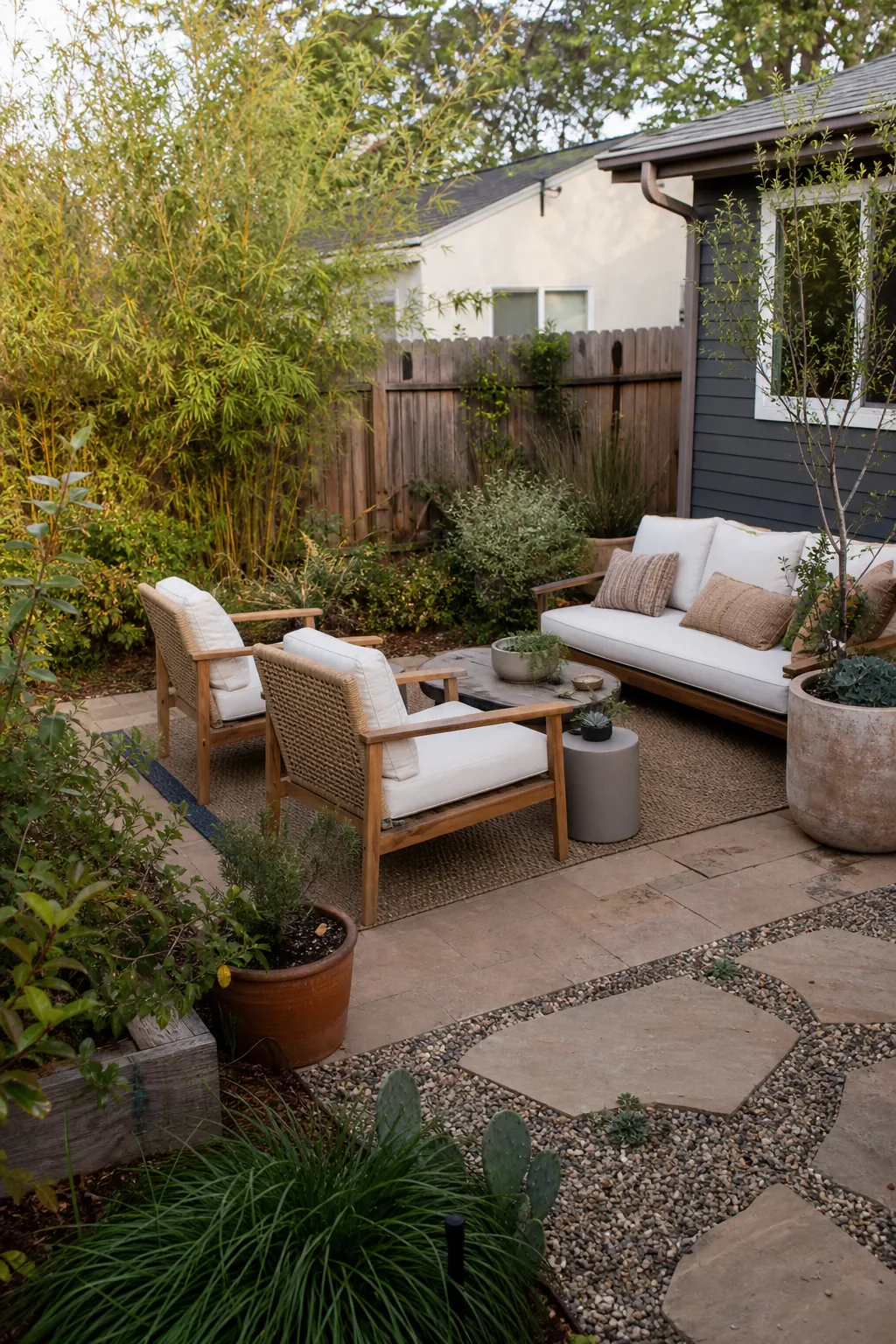 Outdoor decor ideas for a backyard transformed into a warm natural living space