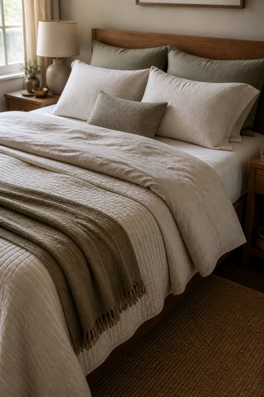 Layered bedding idea for a couple bedroom refresh without a new bed