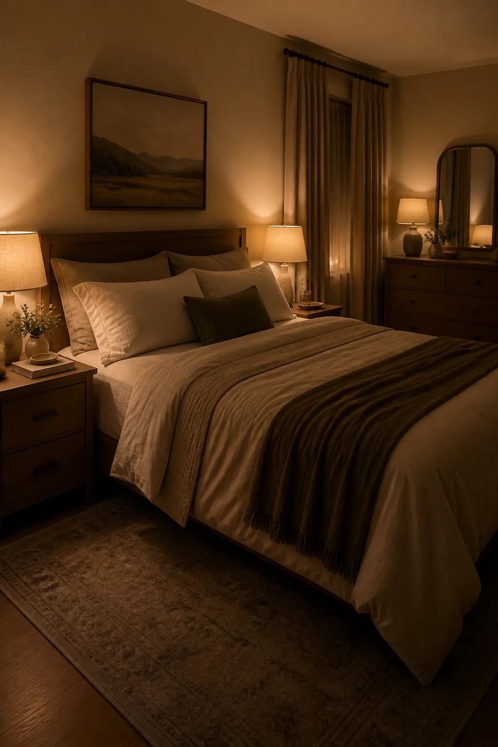 Soft lighting setup for a shared couple bedroom makeover