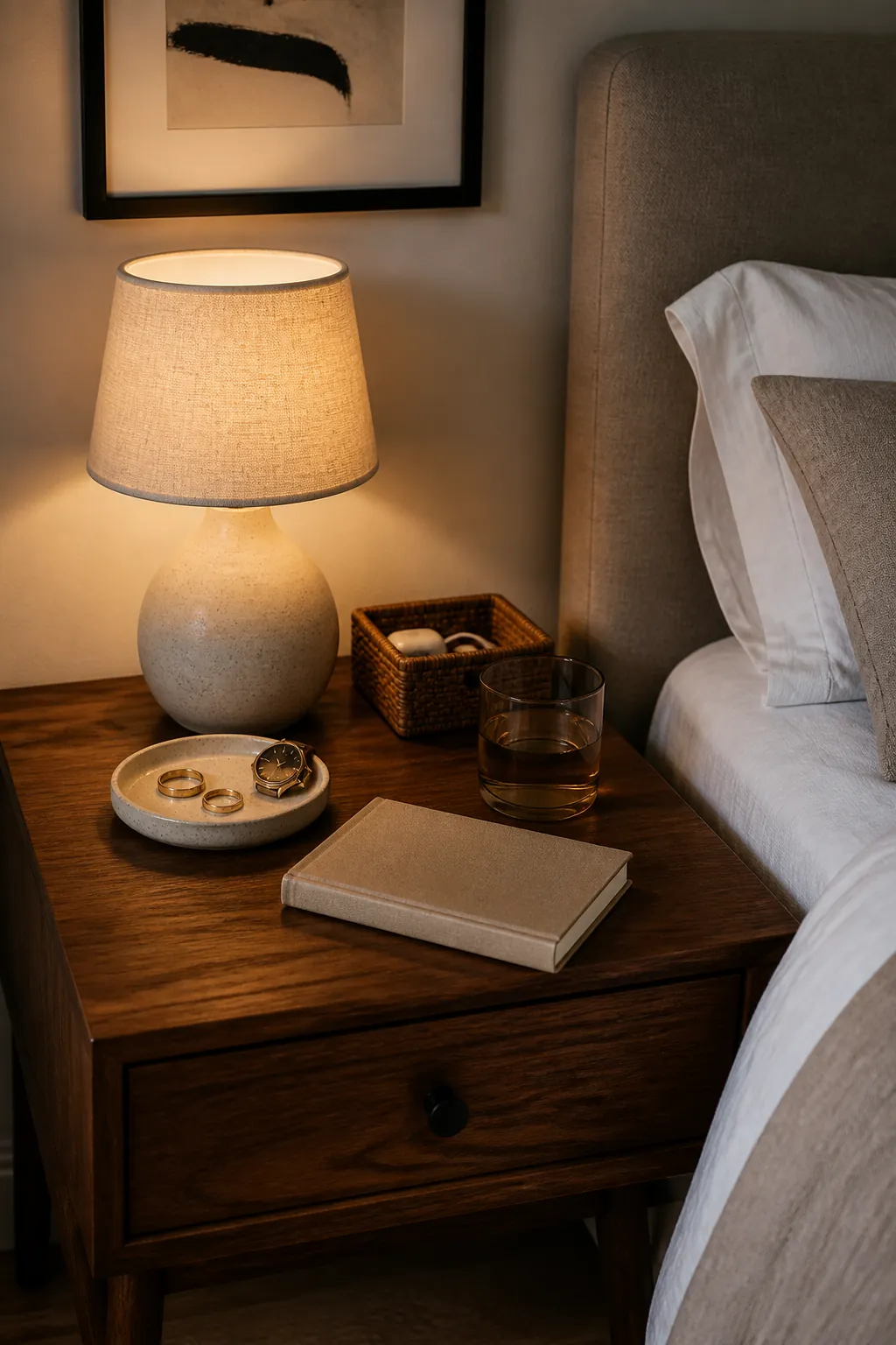 Simple bedroom decor with tidy nightstand styling for a shared bedroom