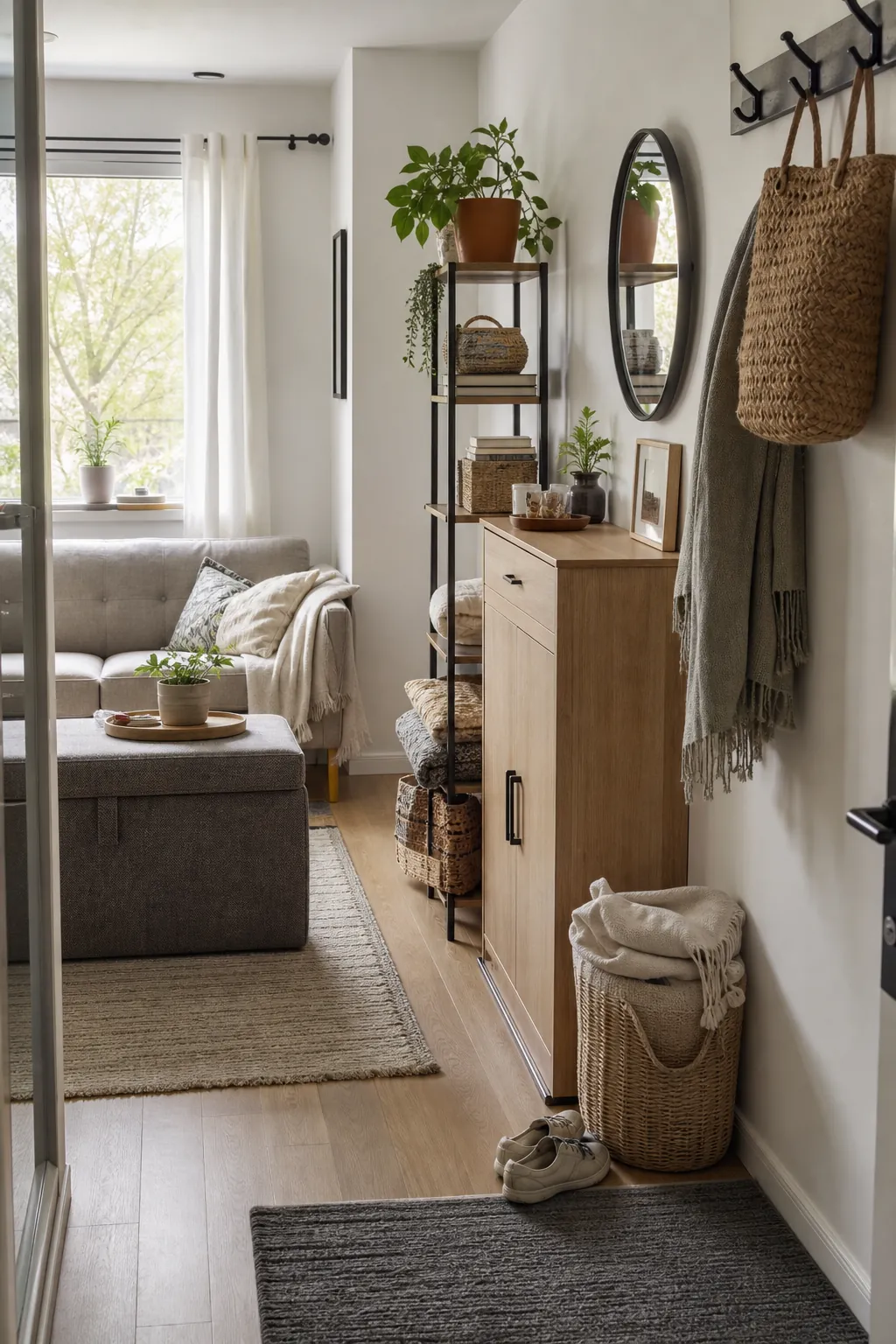 Small space storage ideas in a compact home without built ins