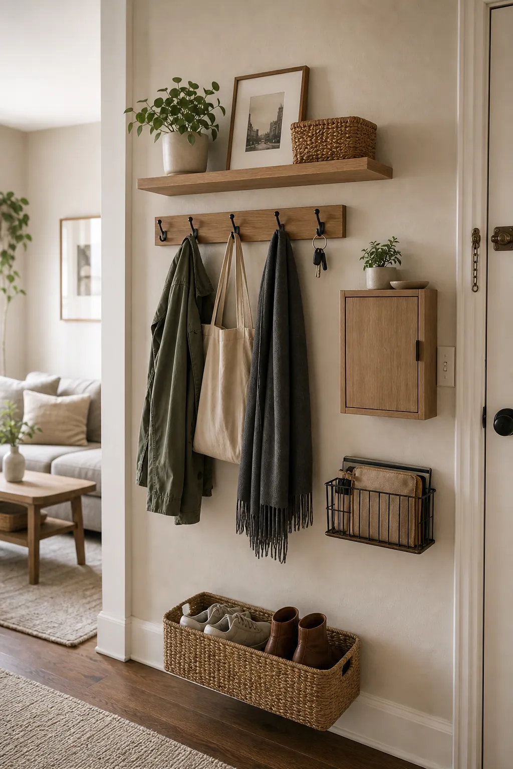 Wall mounted storage ideas for small homes with shelves hooks and baskets