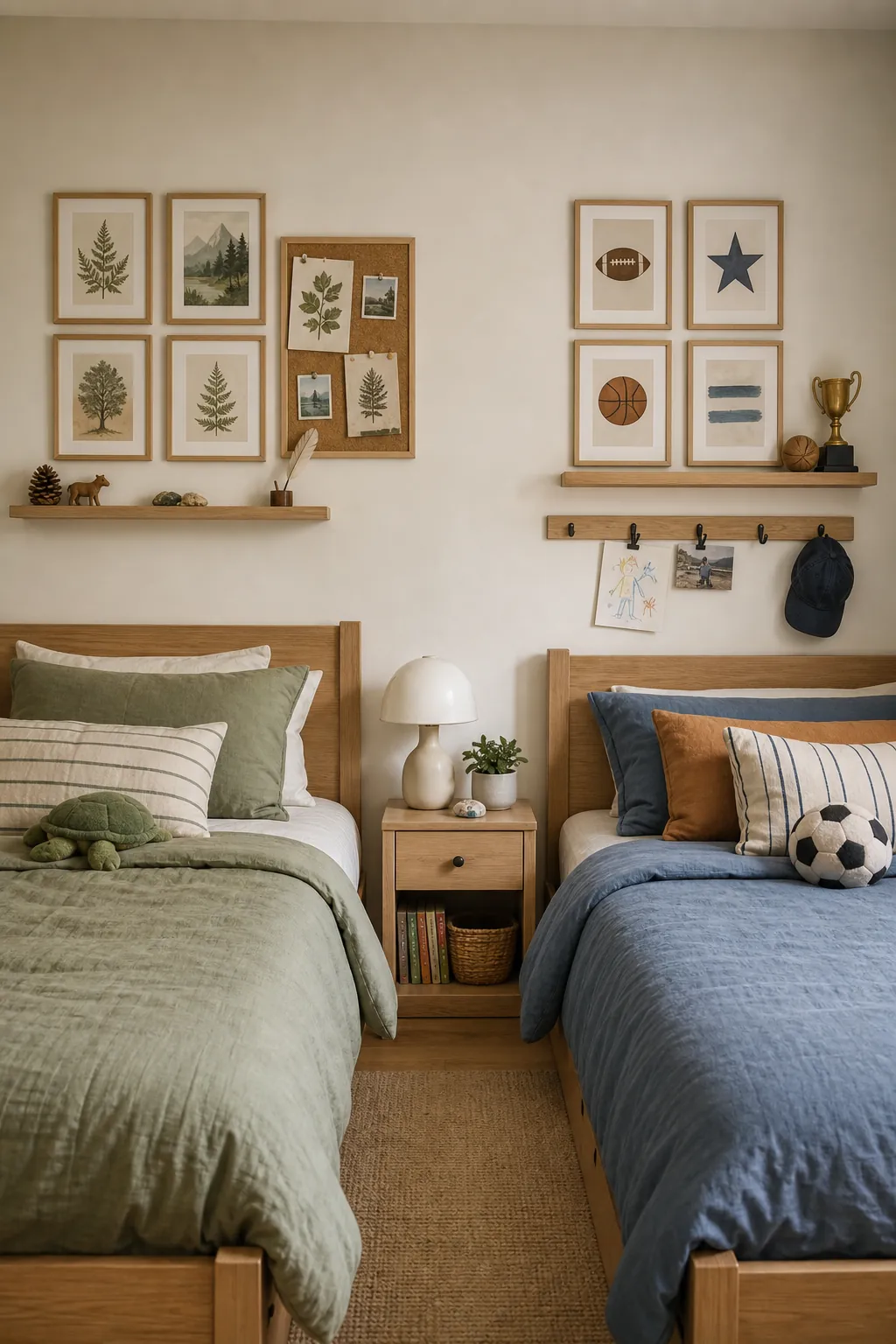 Shared kids room wall decor with two personalized display areas