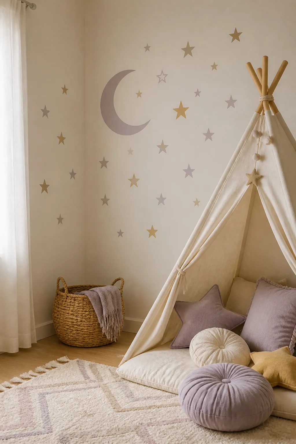 Renter-friendly playroom wall with large peel-and-stick decals