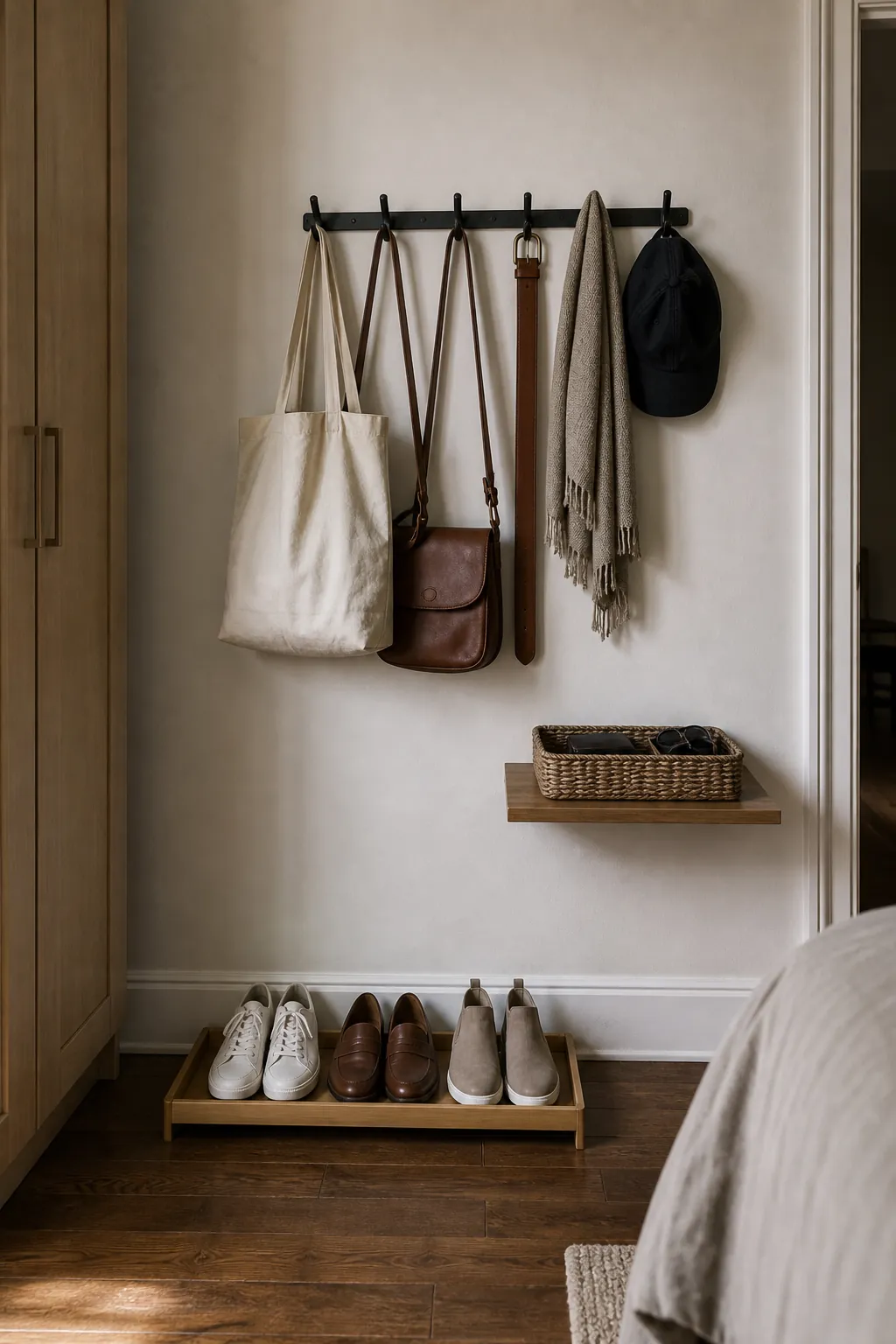 Accessory and shoe boundaries for a bedroom without a big closet