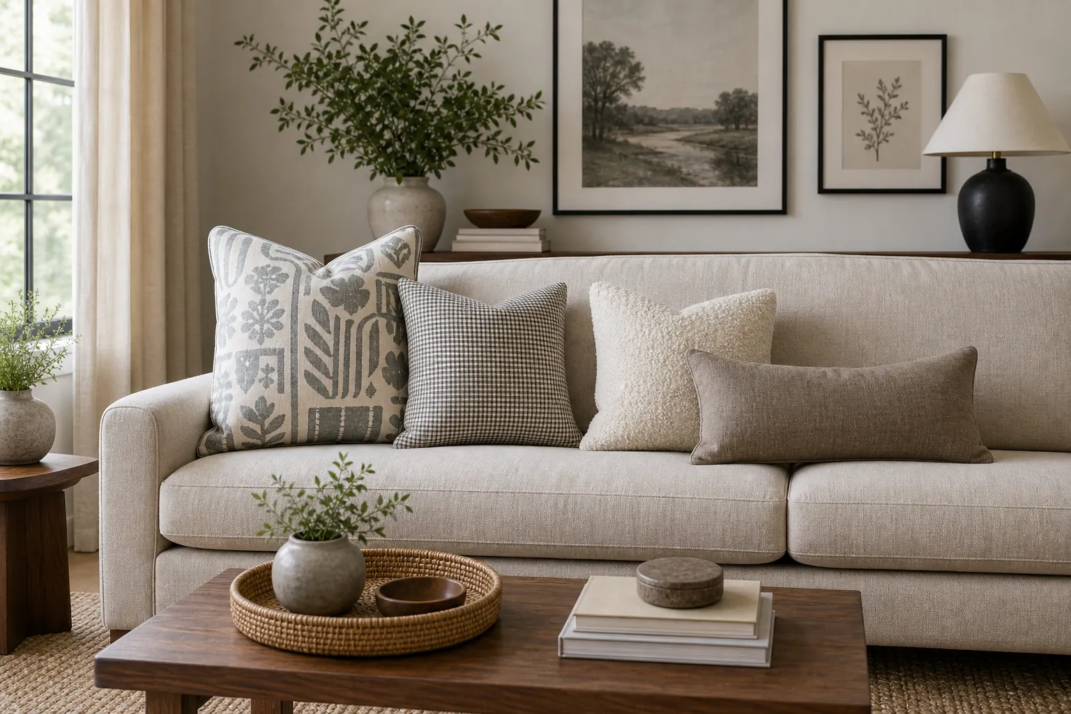 Large and small pillow patterns mixed with a solid texture