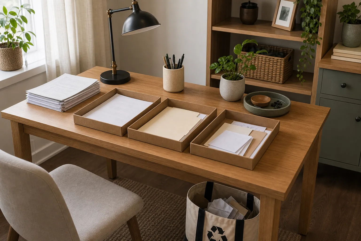 Paperwork sorting setup for a small home declutter plan
