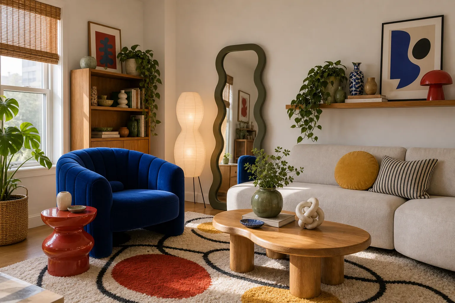Funky decorating idea with a colorful living room anchored by one playful statement chair