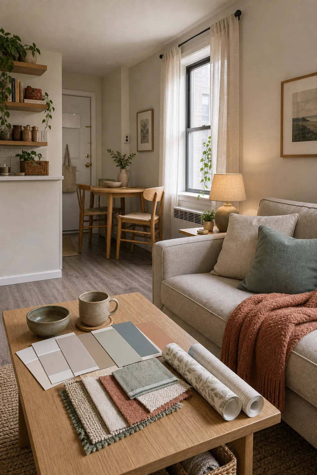 Small apartment color palette with renter friendly neutrals and soft accent colors
