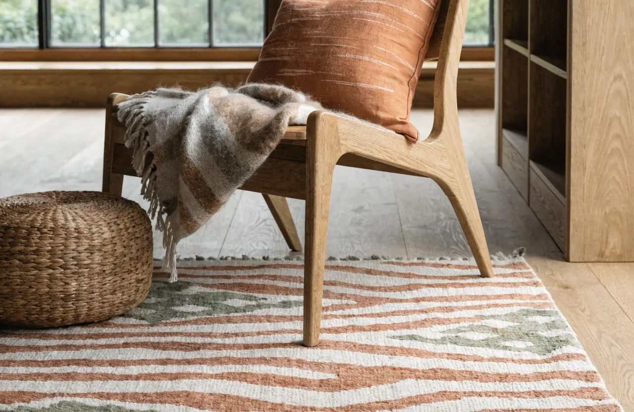 Soft rug, pillows, and blanket defining a cozy reading nook corner