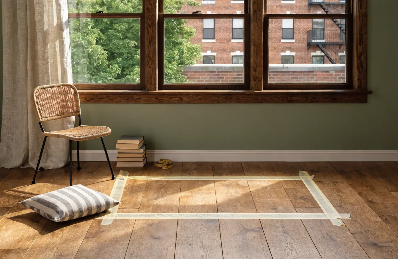 Planning an empty window area for a reading nook with space for a chair, rug, and shelf