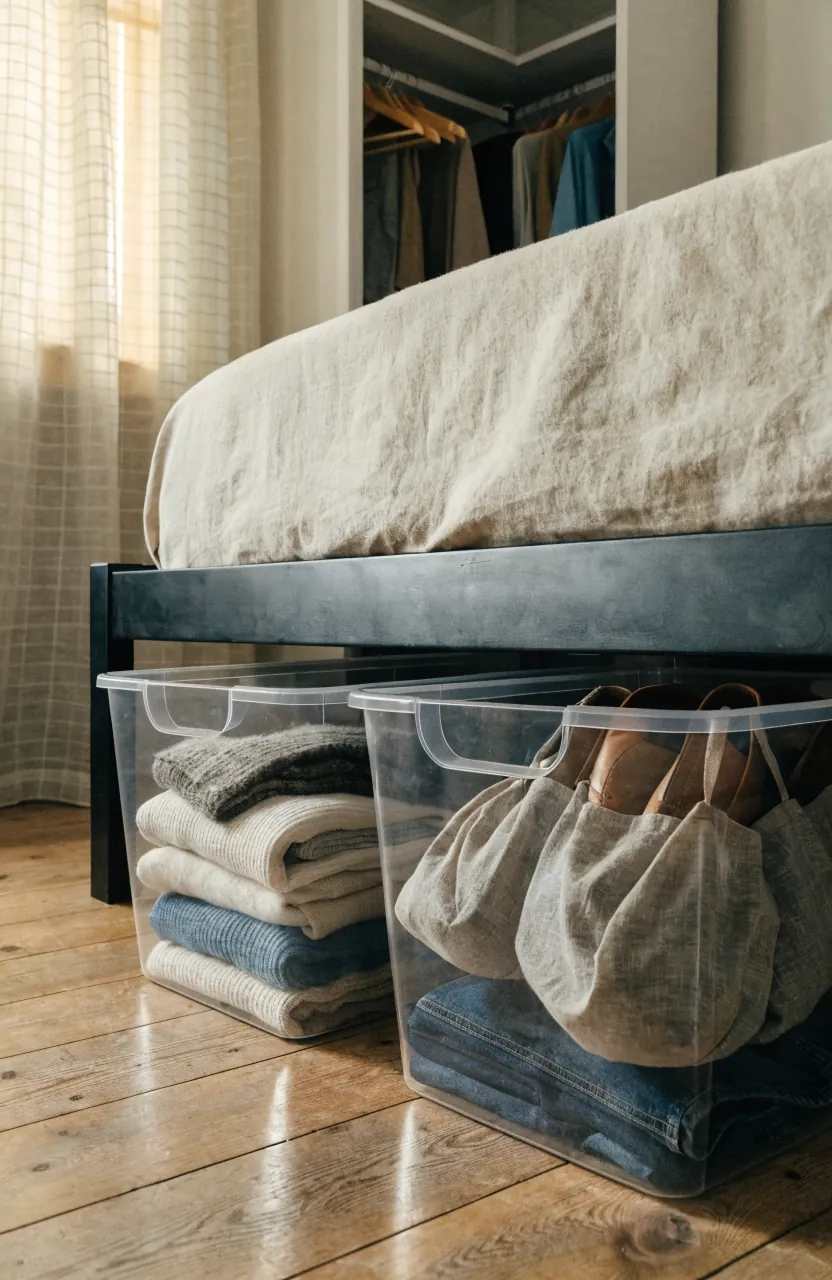 Under bed storage bins for off season sweaters shoes and seasonal clothes