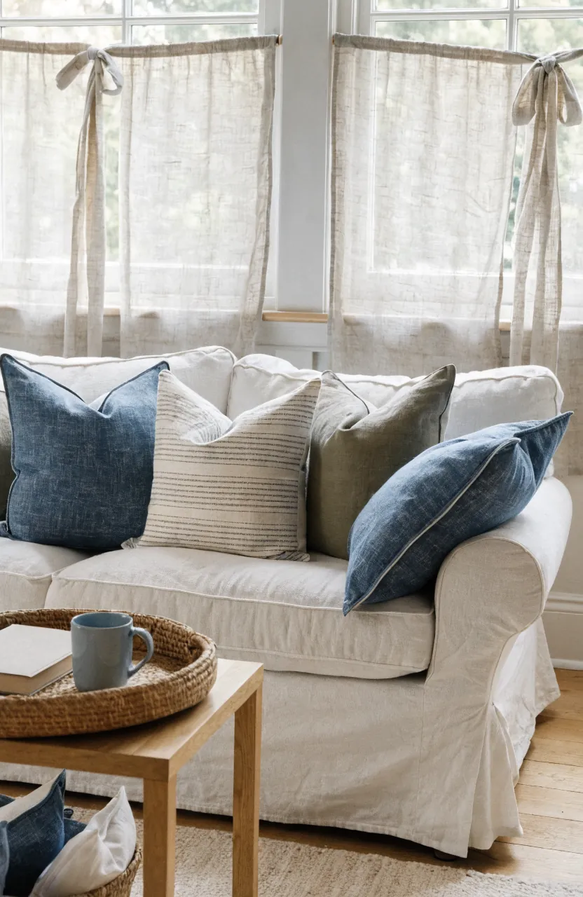 Washable pillow covers on high-use seating for seasonal decor