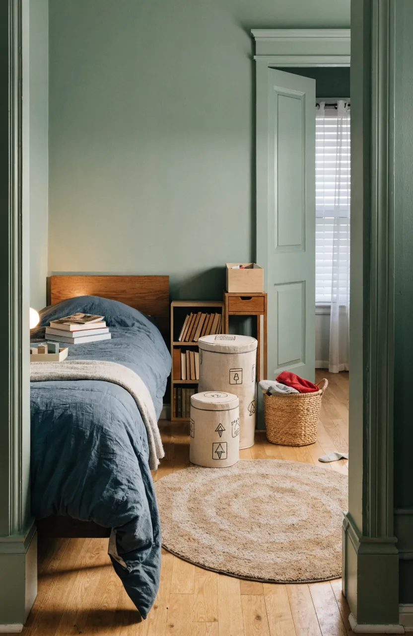 Small kids room organization with reachable bins, laundry basket, and bedtime reset routine