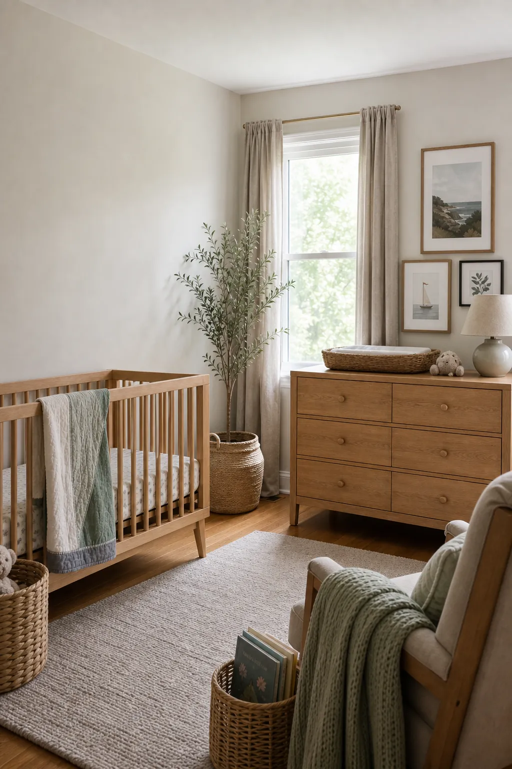Nursery wall decor ideas arranged in a calm room that can grow from baby to child