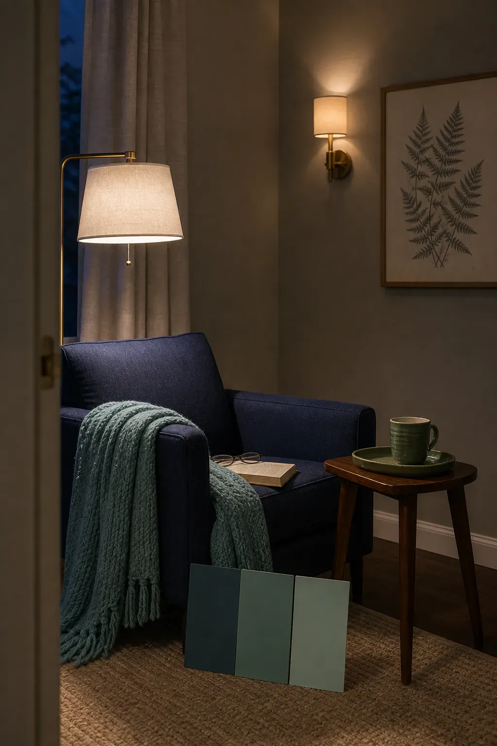 Small room accent colors checked under layered evening lighting
