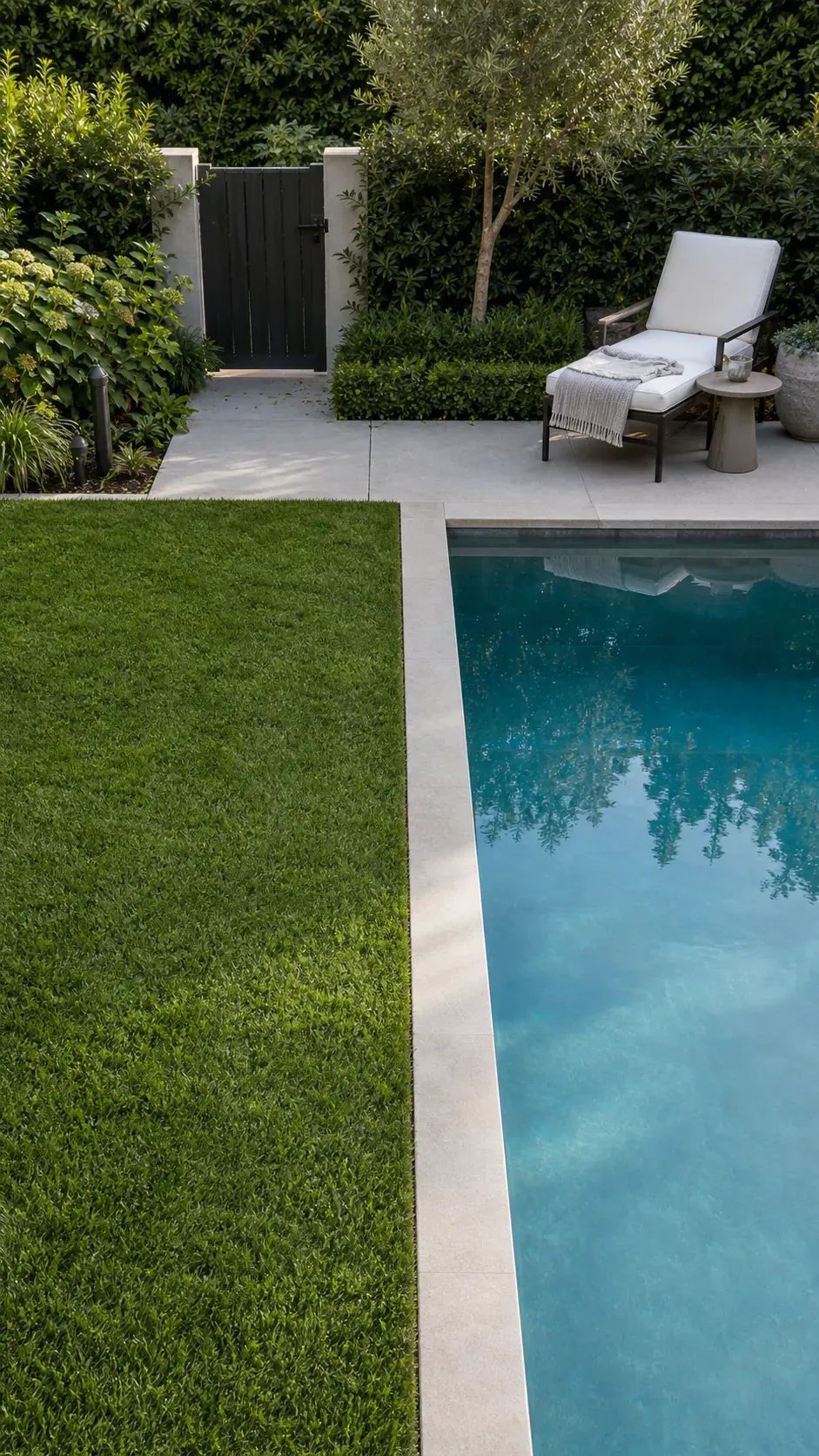 bring the lawn right up to a minimal pool garden pool design with practical backyard landscaping