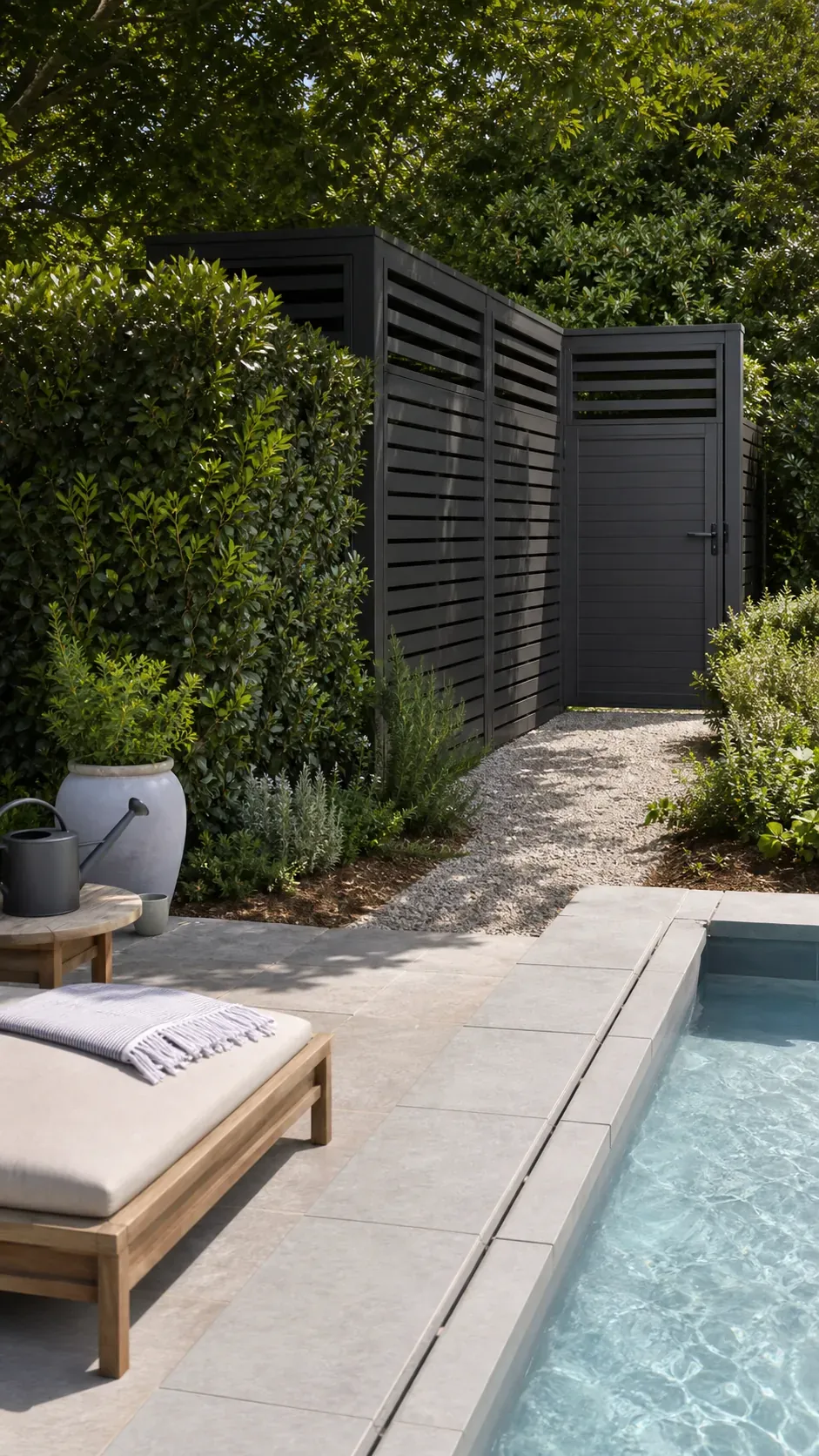 hide equipment behind a garden screen garden pool design with practical backyard landscaping