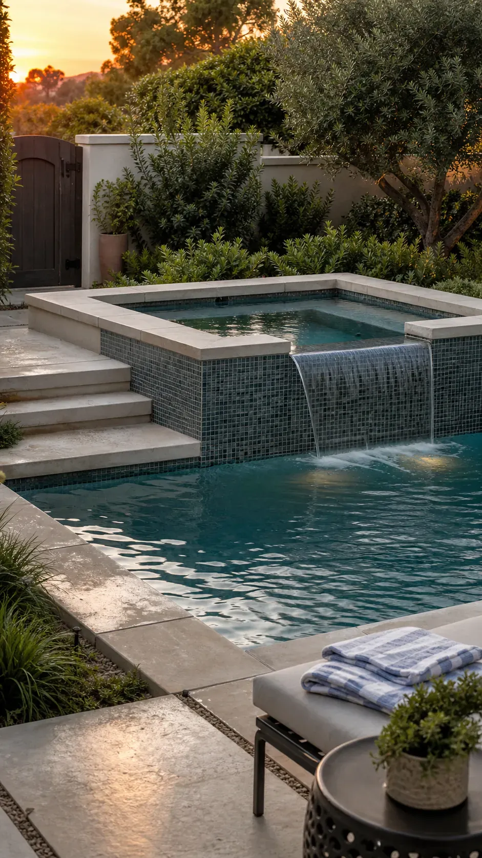 add a raised spa as a water feature garden pool design with practical backyard landscaping