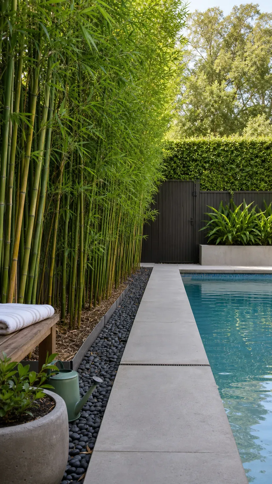 use bamboo-style screening responsibly garden pool design with practical backyard landscaping