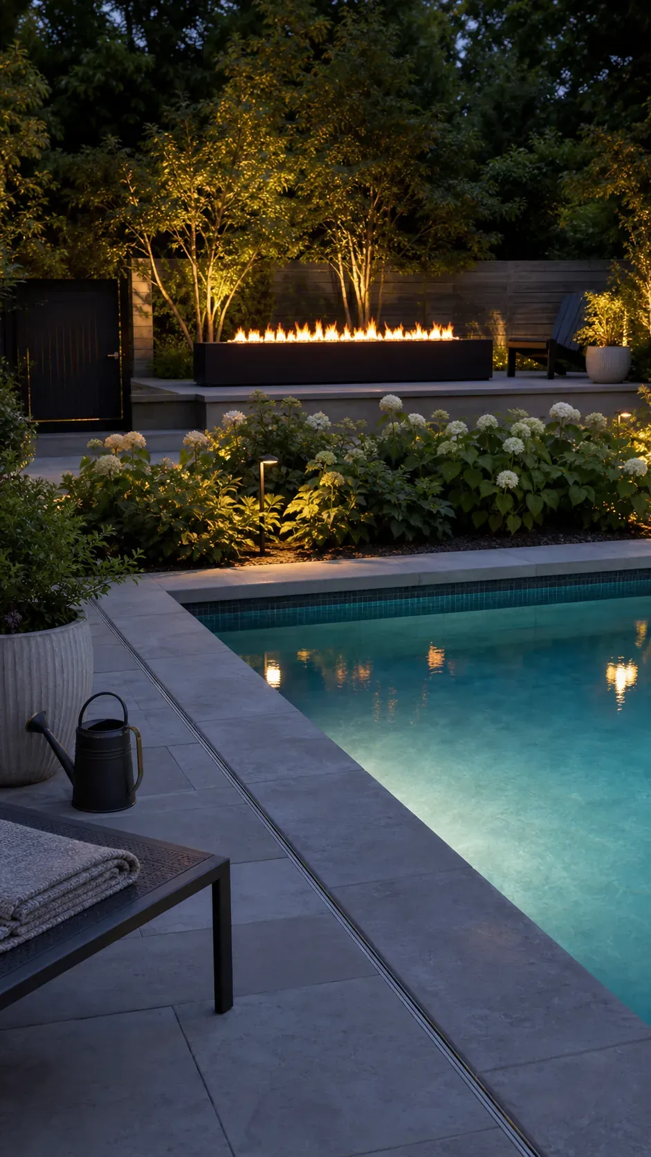 make a fire feature feel safely separate garden pool design with practical backyard landscaping