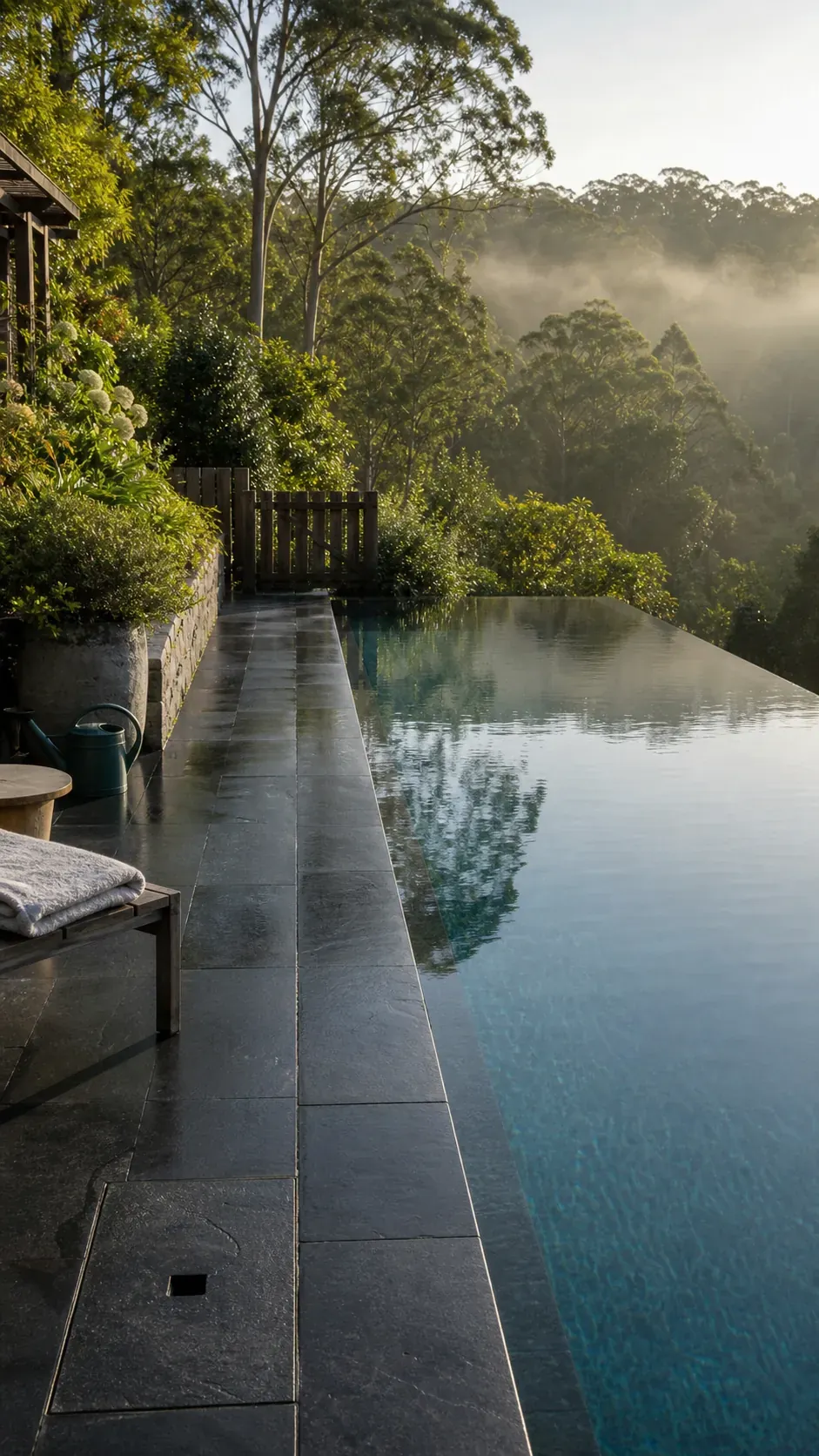 use an infinity edge on a sloping site garden pool design with practical backyard landscaping