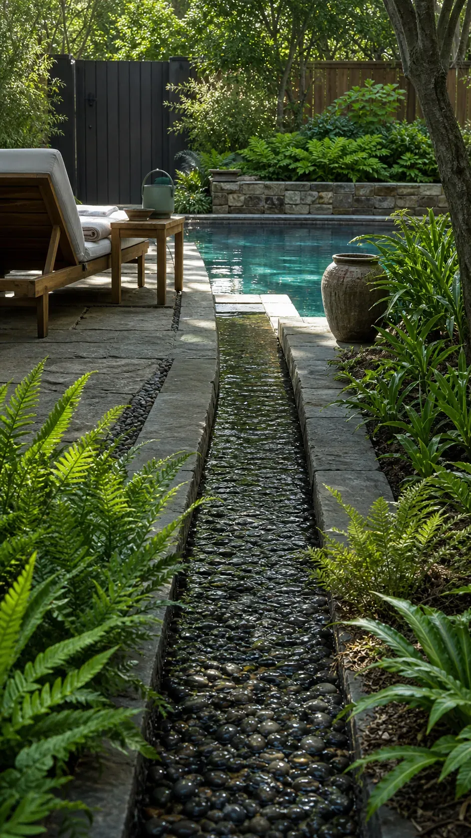 create a shallow rill through the garden garden pool design with practical backyard landscaping