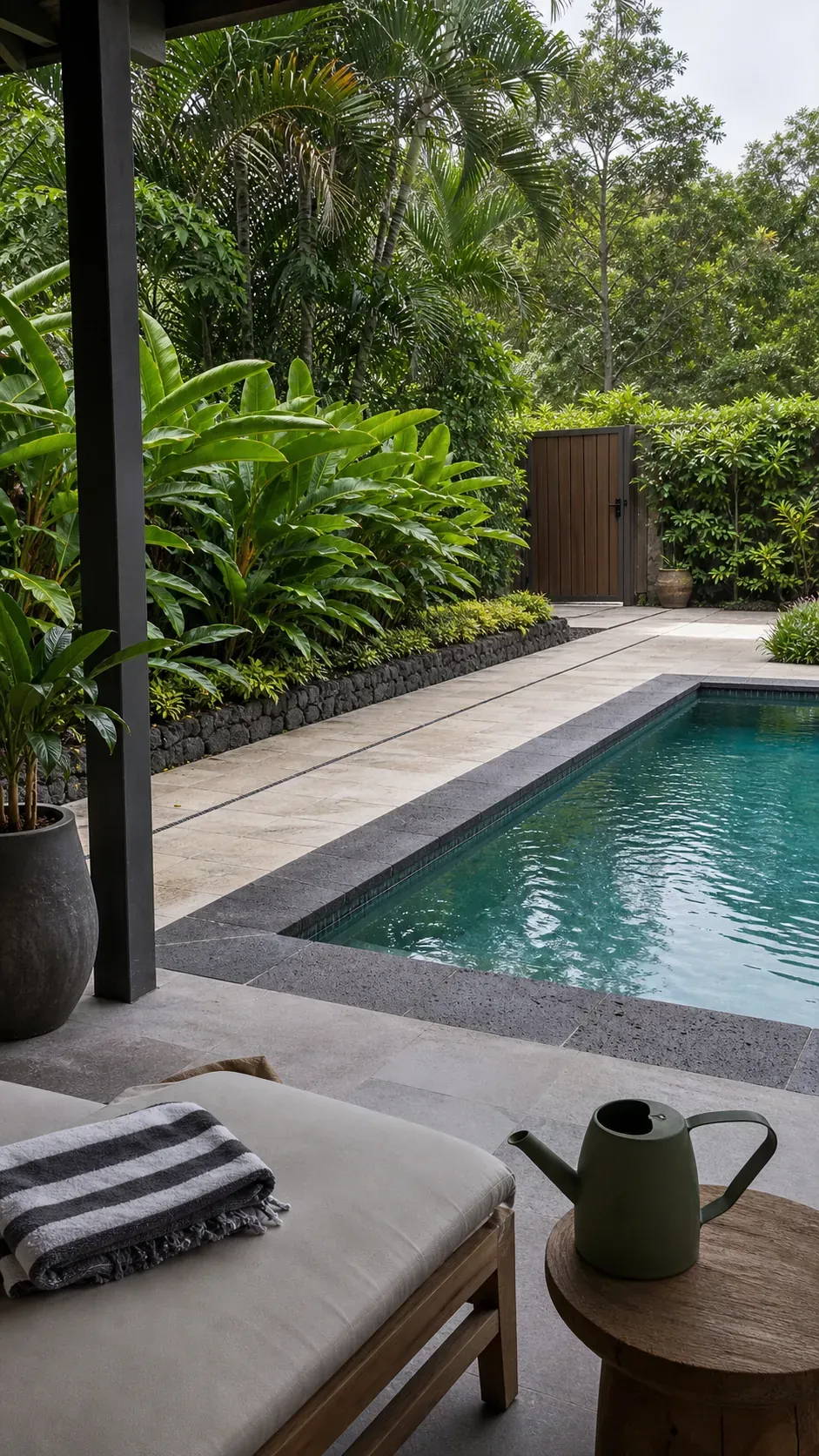 shape a tropical pool without creating a leaf trap garden pool design with practical backyard landscaping