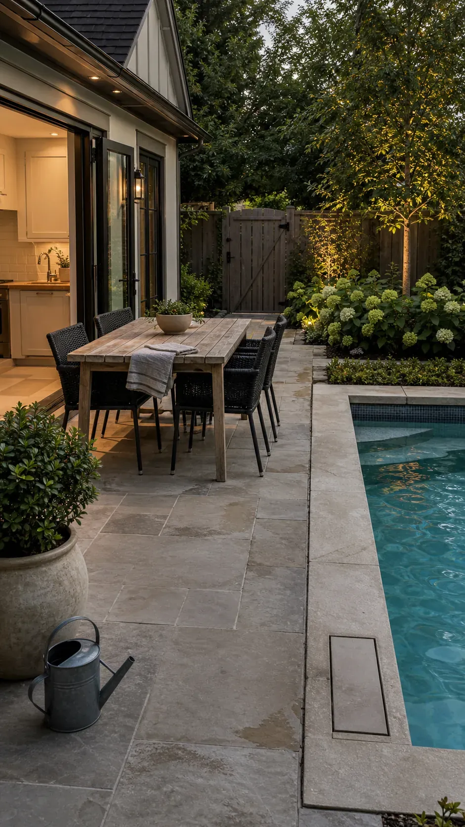 add a dining terrace close to the house garden pool design with practical backyard landscaping
