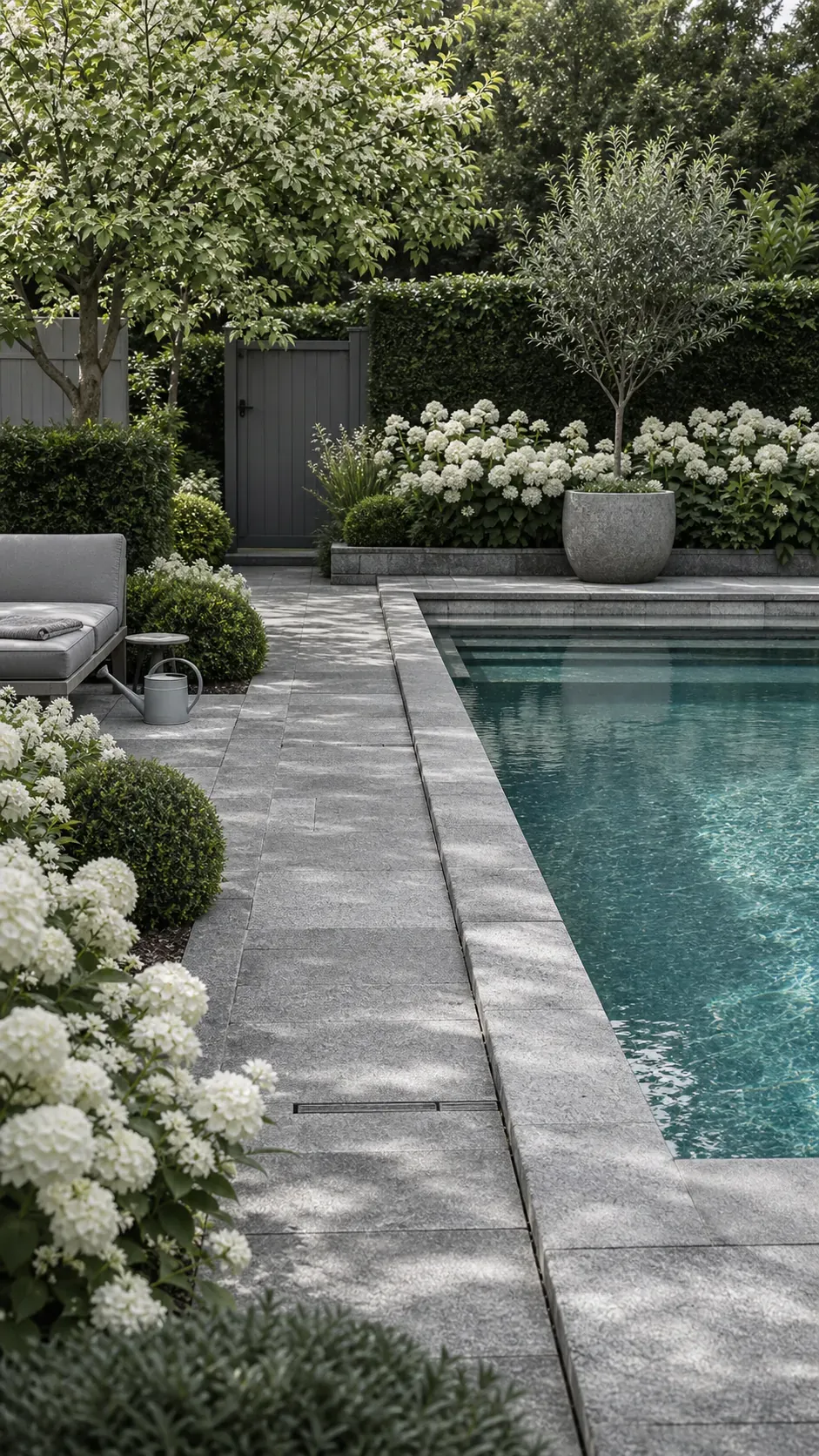 create a calm monochrome pool garden garden pool design with practical backyard landscaping