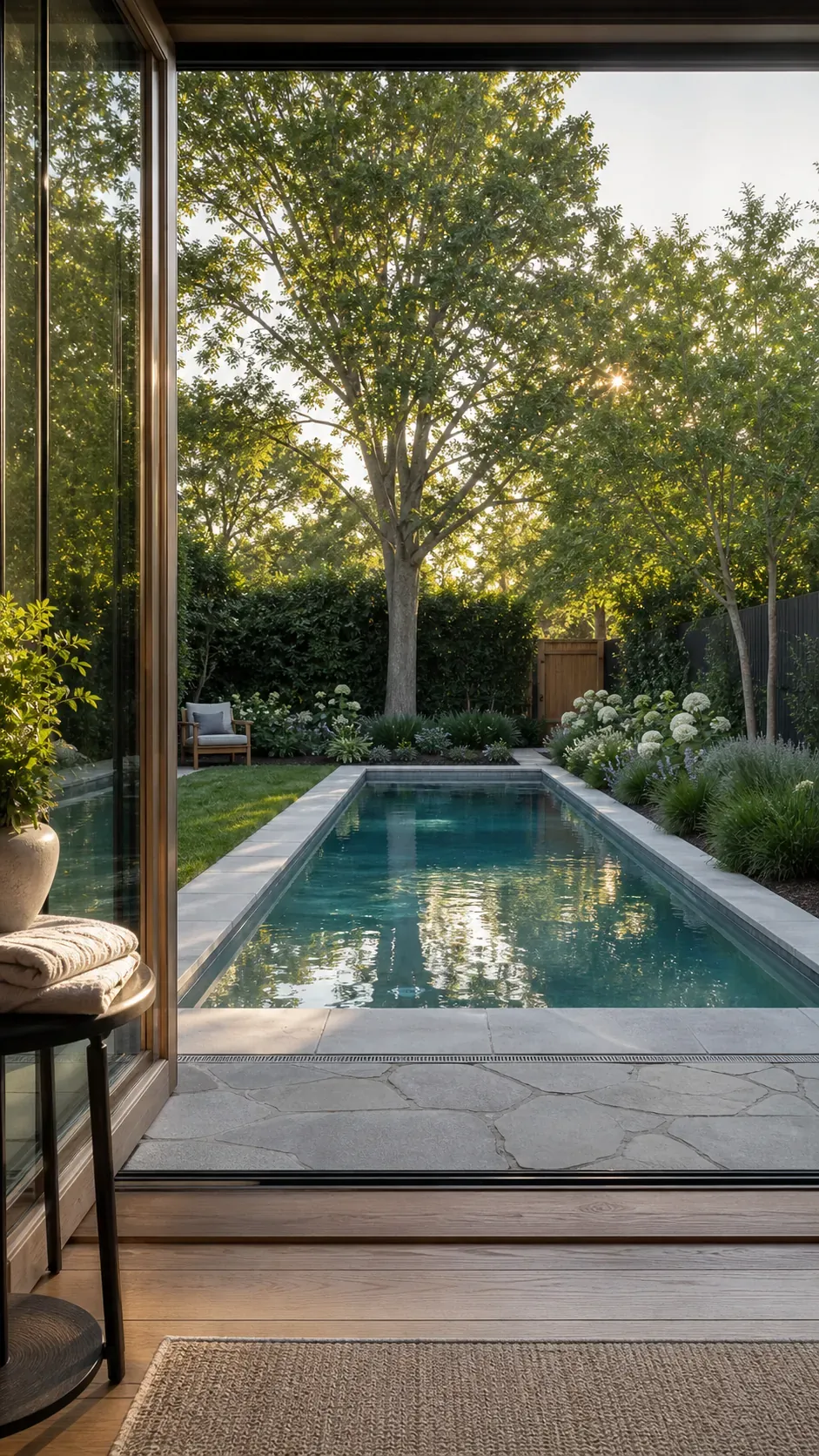 finish with a quiet garden vista garden pool design with practical backyard landscaping
