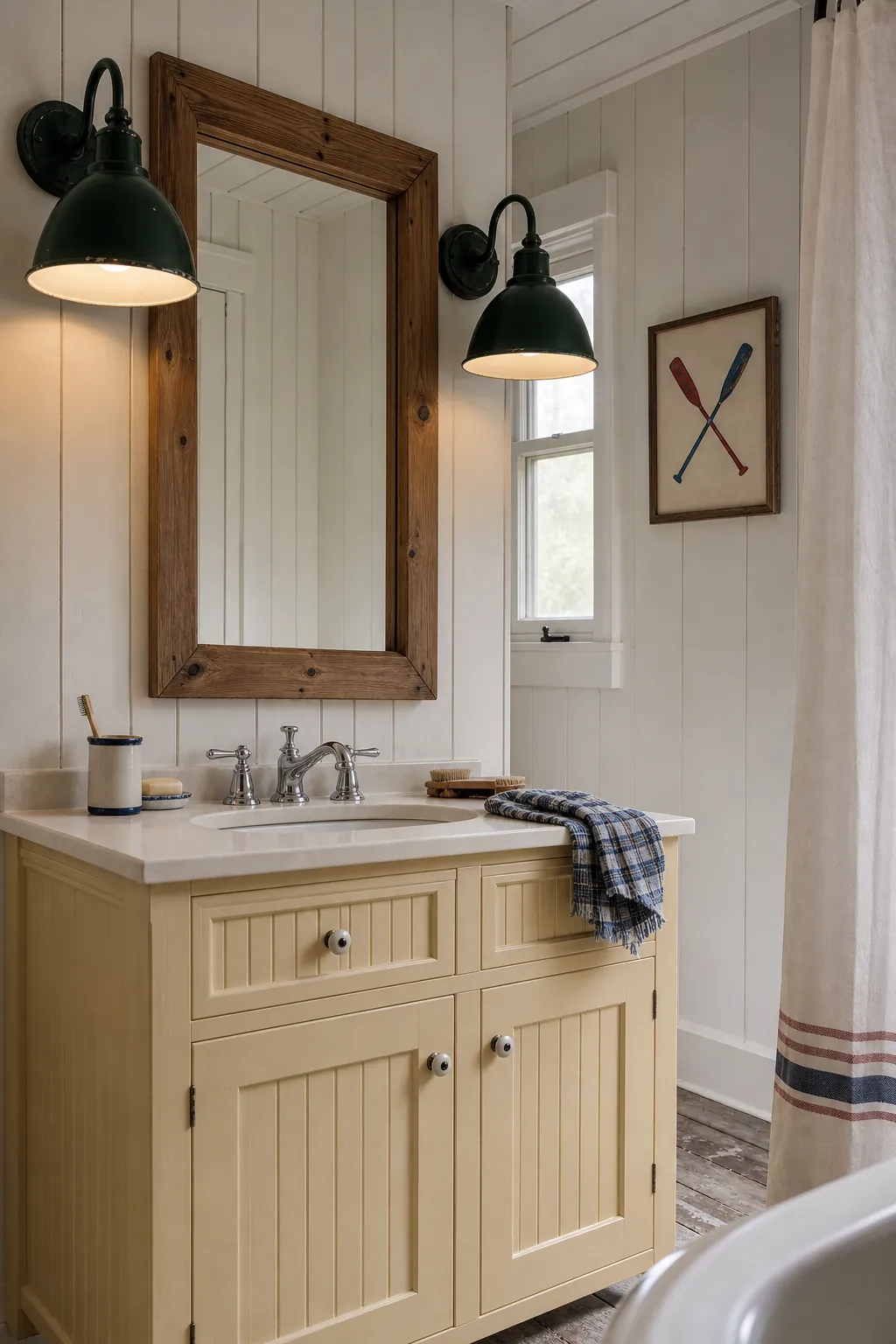 Deep vanity light shades concealing dimmable globe bulbs