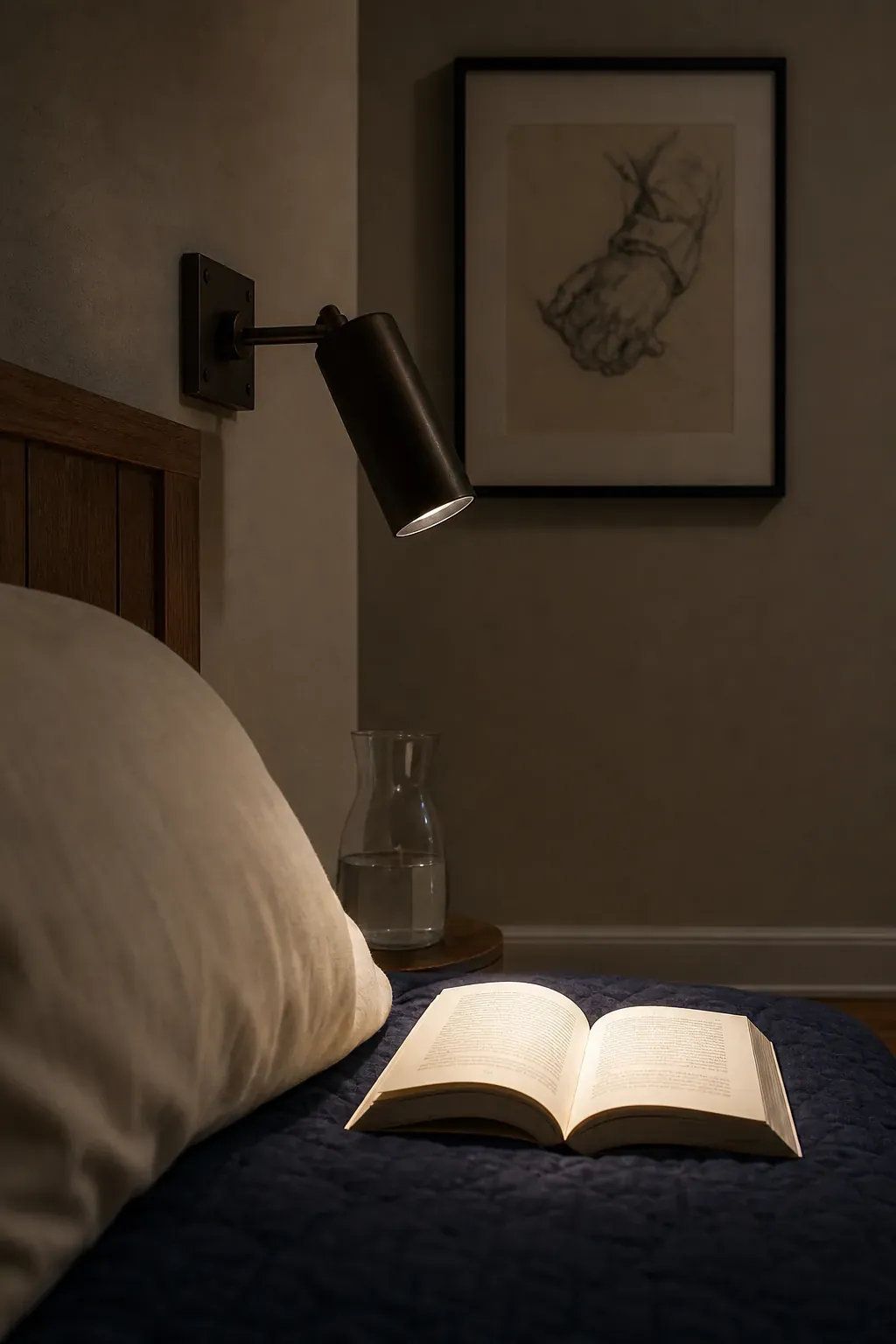 Shielded reading light designed to prevent glare from bed