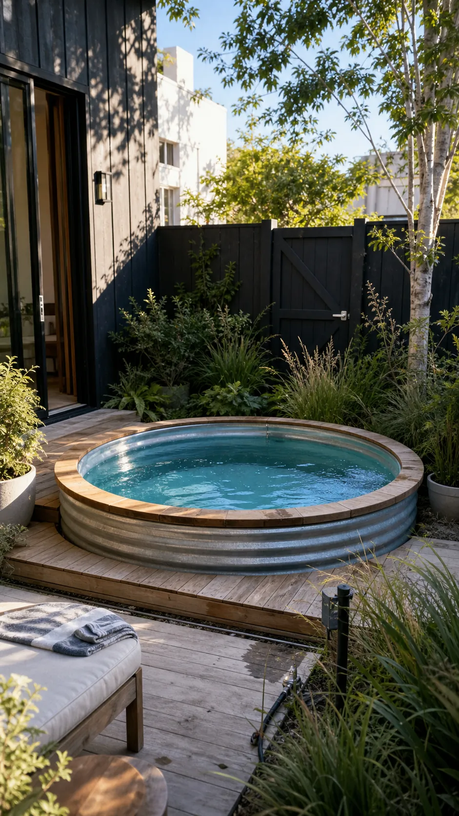 try a stock-tank-inspired custom pool for a space-saving small backyard pool