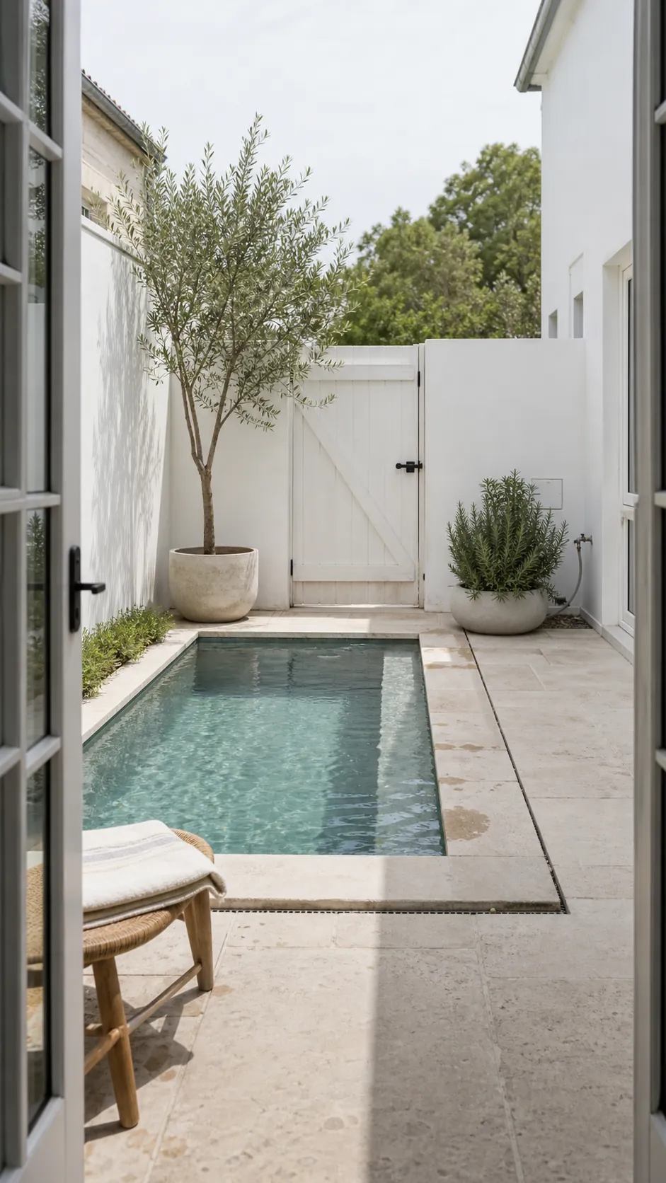 keep the palette light and quiet for a space-saving small backyard pool