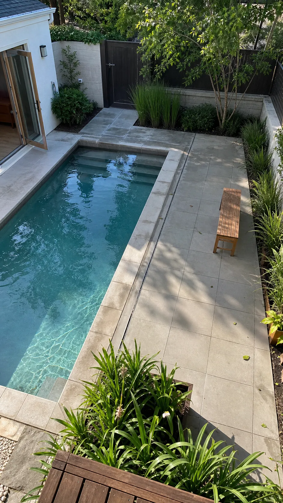 preserve one flexible dry zone for a space-saving small backyard pool