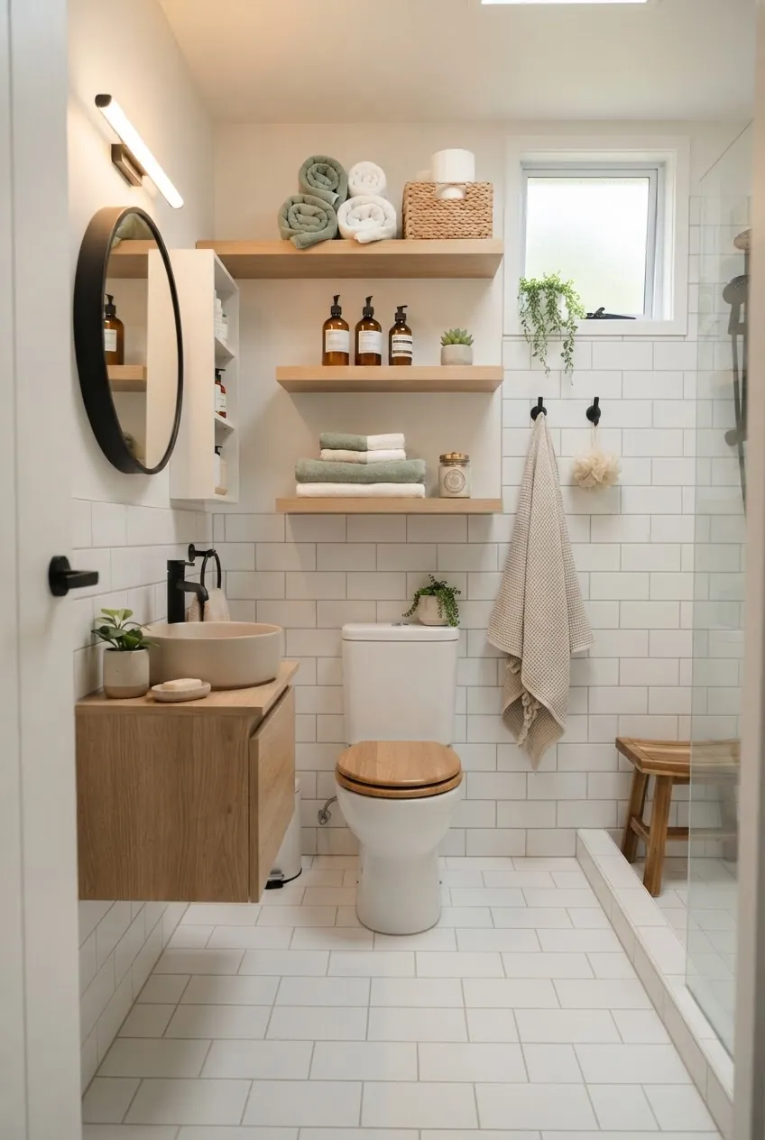 Tiny home bathroom with wall mounted storage ideas