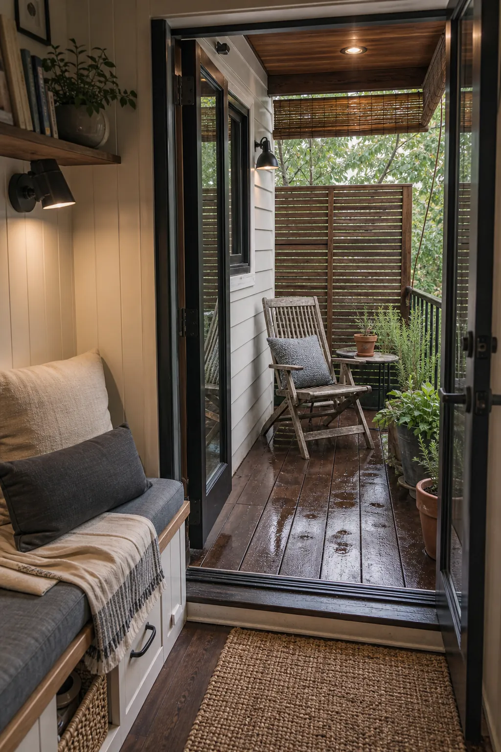 Tiny house deck and reading nook used as a second quiet privacy zone
