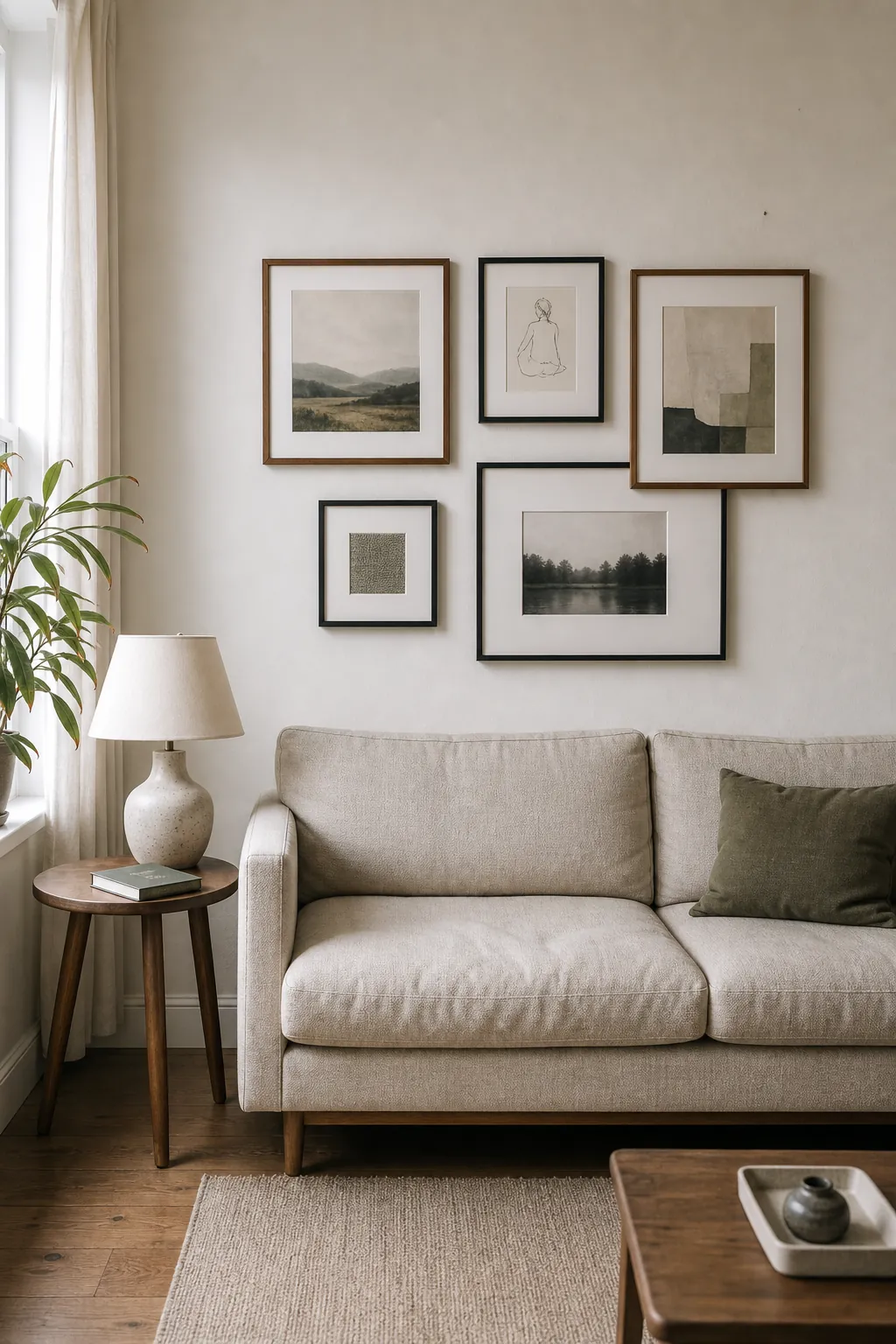 Small living room simple gallery wall edited for balanced clutter free decor